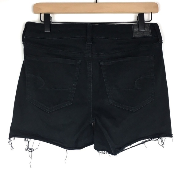 AMERICAN EAGLE Midi Jean Shorts Cut Off Raw Distressed Hem Black Wash Size 4 - Picture 4 of 10